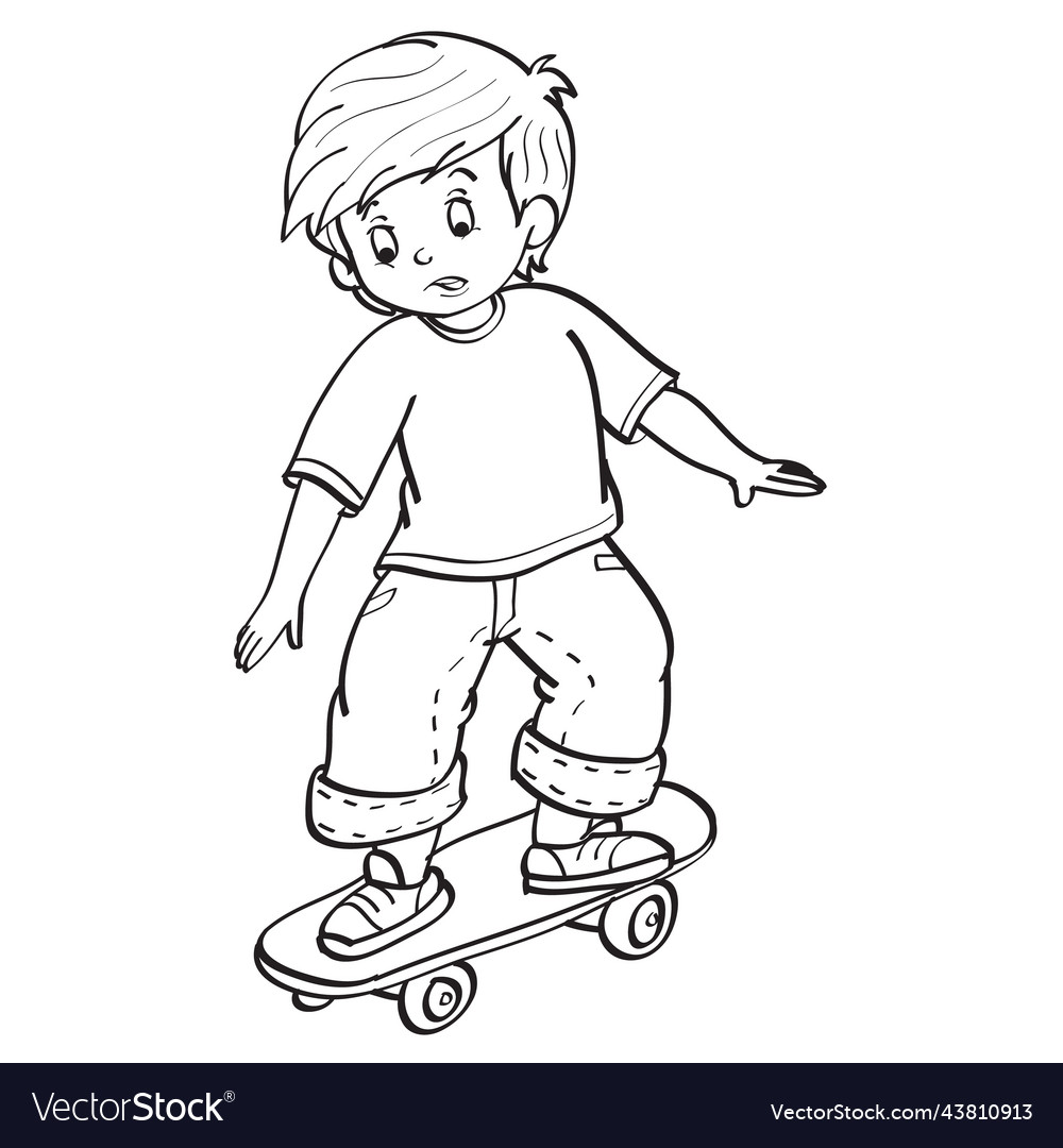 Sketch a boy carefully rides skateboard royalty free vector