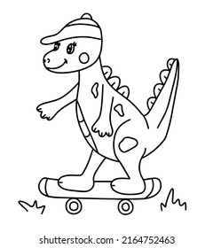 Coloring book page dinosaur on skateboard stock vector royalty free