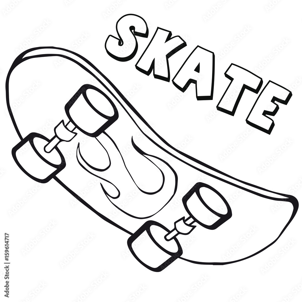 Coloring book skateboard cartoon style clip art for children vector