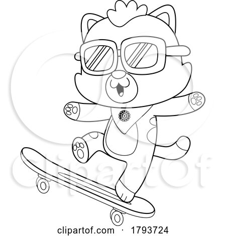 Cartoon black and white cute cat skateboarding posters art prints by