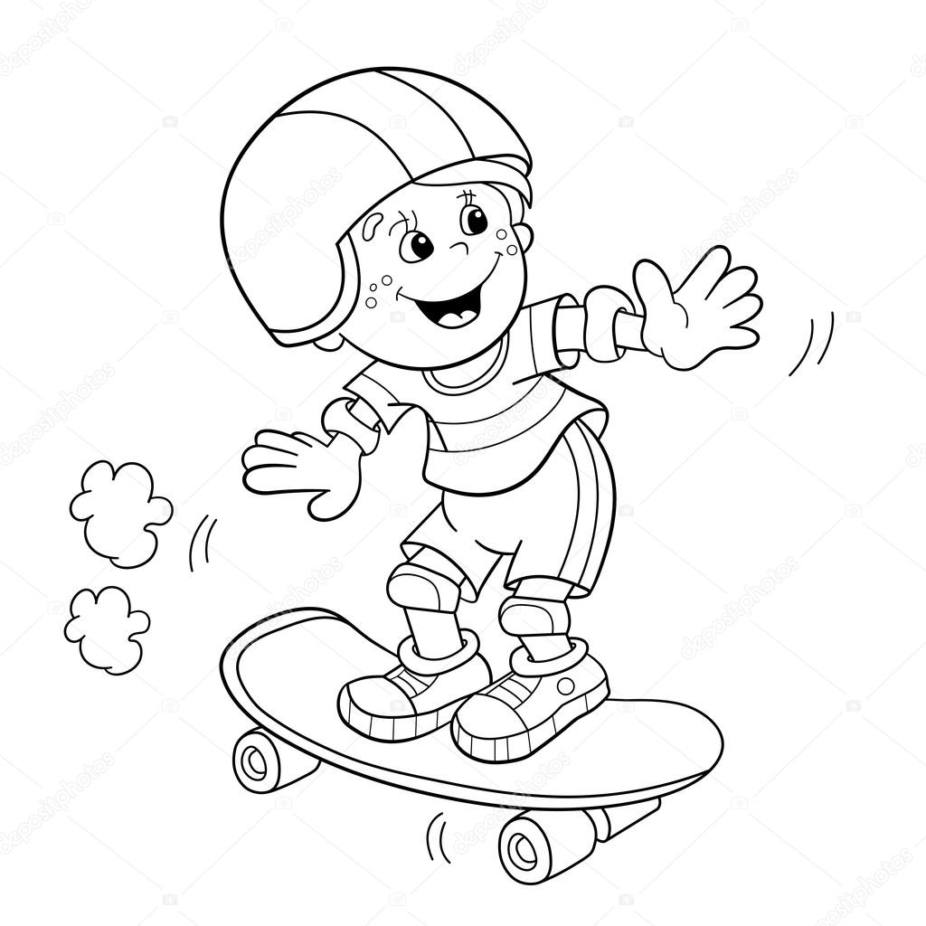 Coloring page outline of cartoon boy on the skateboard stock vector by oleon
