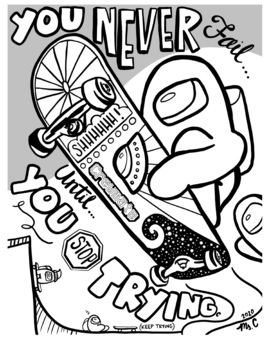 Among us skateboarding coloring sheet by art with ms c tpt