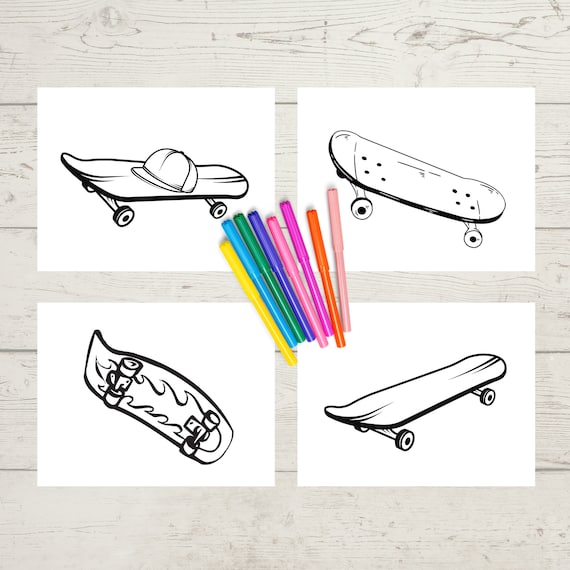 Kids coloring pages skateboard pages skateboard wall art print at home skateboard art boys coloring sheets digital download