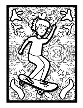 Skateboard mandala coloring pages for kids mandala printable coloring sheets