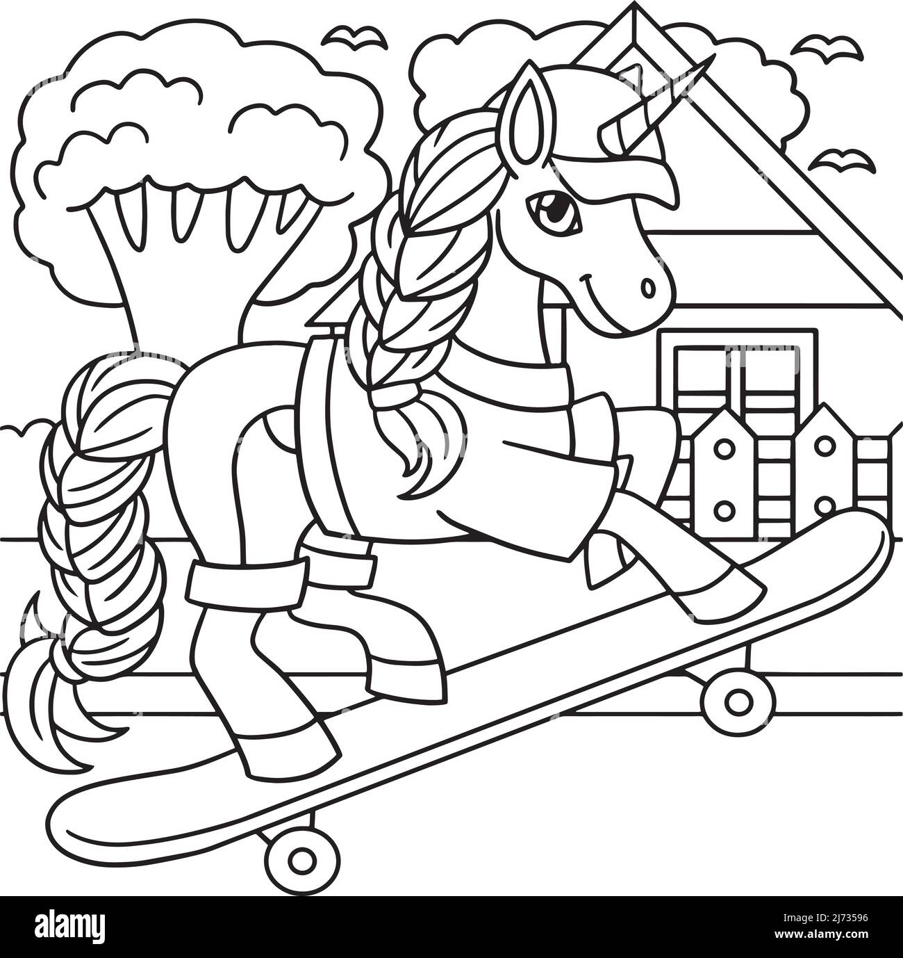 Coloring page unicorn black and white stock photos images