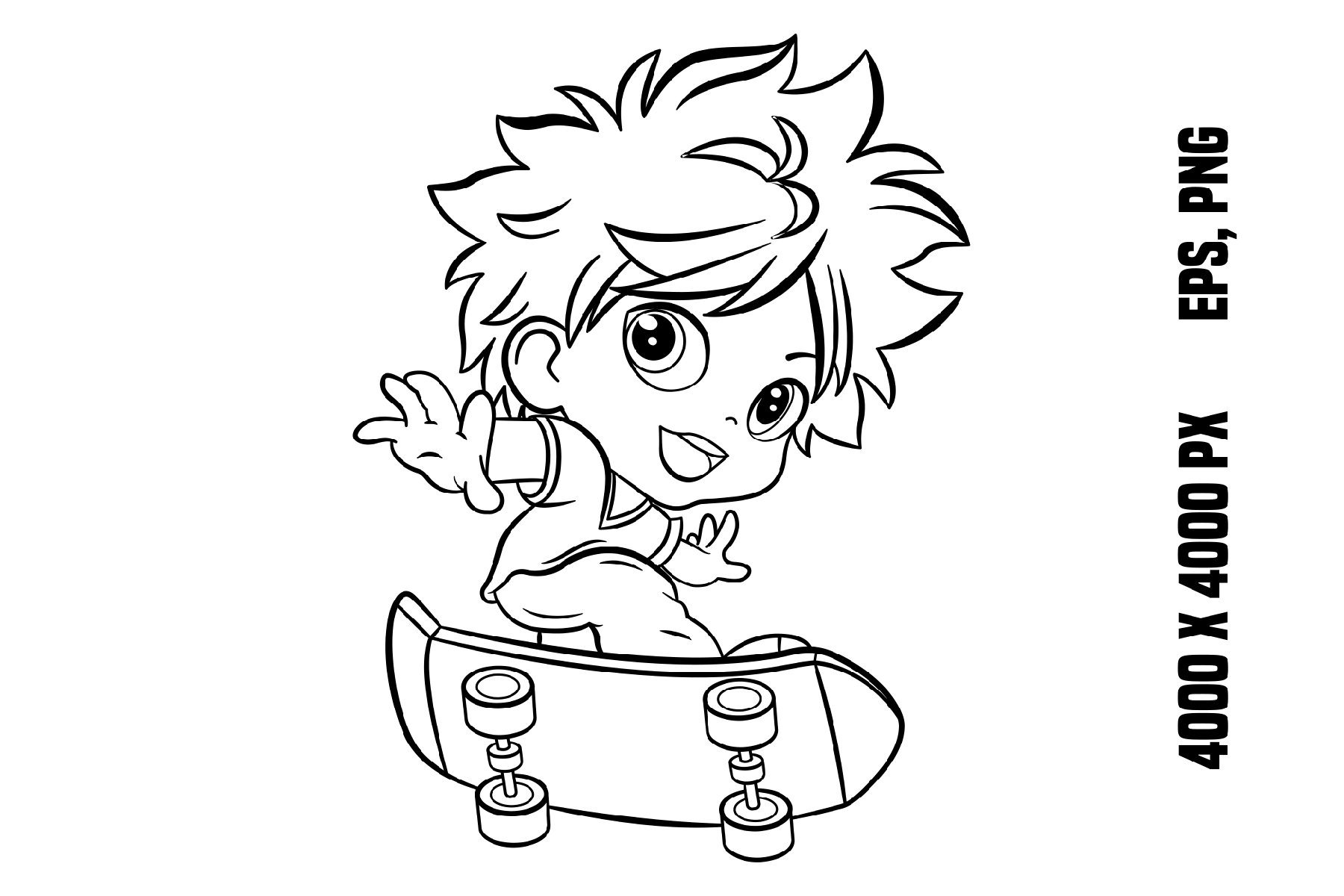 Chibi boy on skateboard for coloring