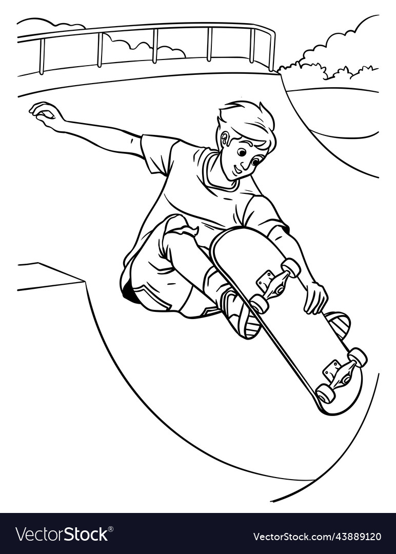 Skateboarding coloring page for kids royalty free vector