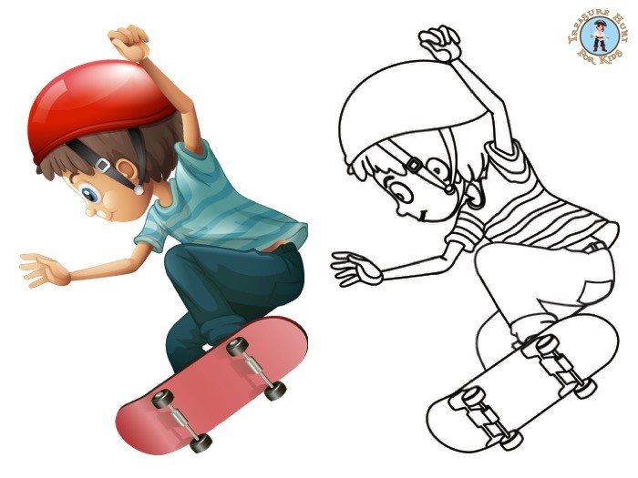 Skateboarding coloring page