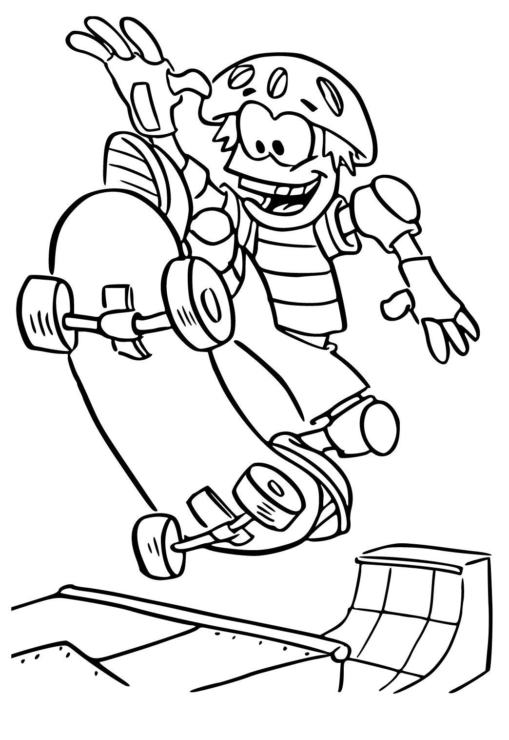 Free printable sports skateboard coloring page for adults and kids