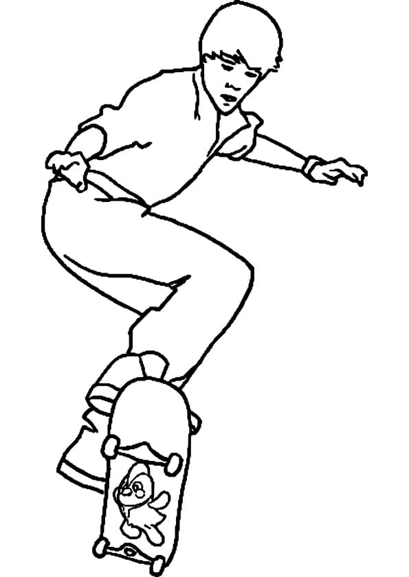 Skateboarding boy coloring page