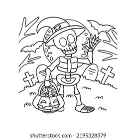 Skeleton halloween coloring page kids stock vector royalty free