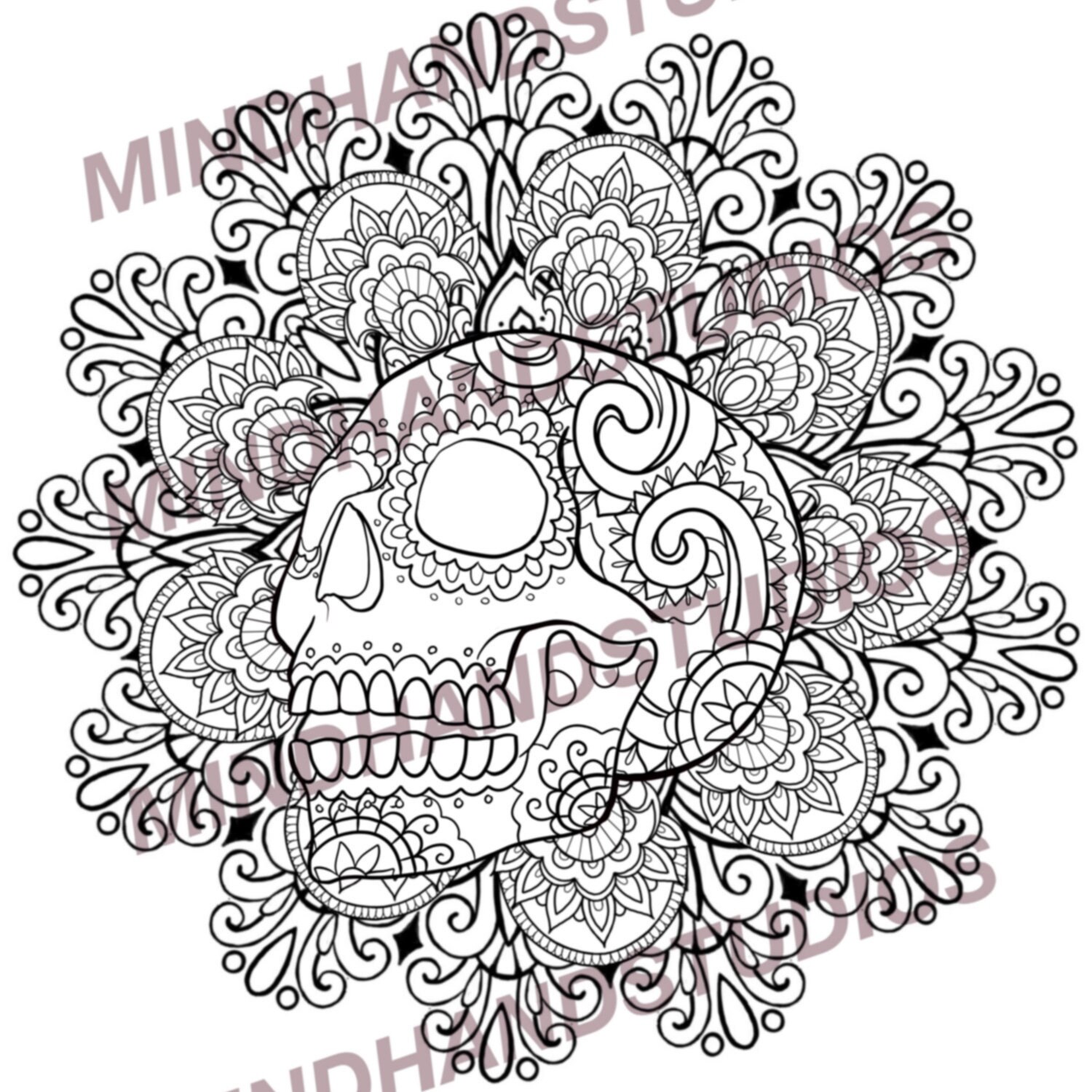 Ornate skull mandala printable coloring page mandala coloring page instant digital download halloween coloring sheet