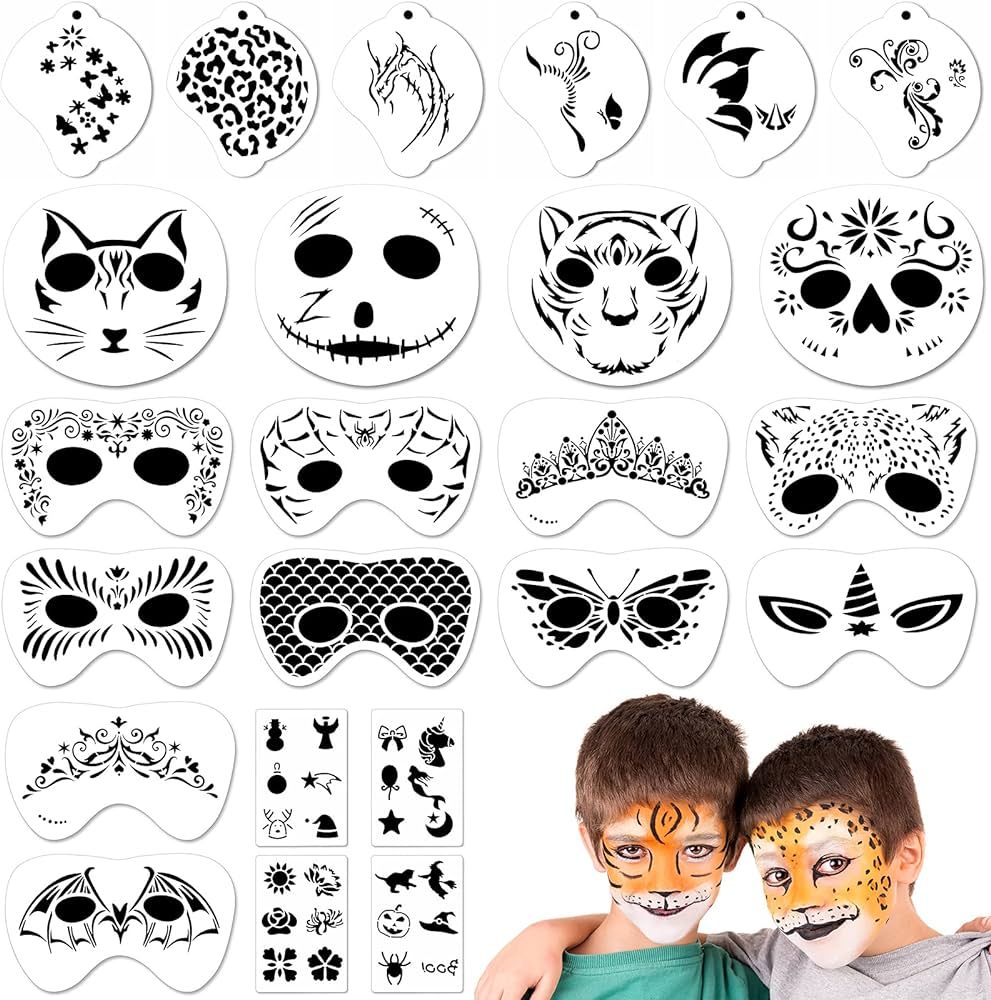 Marspark pcs halloween face paint stencils set reusable face painting makeup stencils face diy art template for halloween cosplay animal style everything else