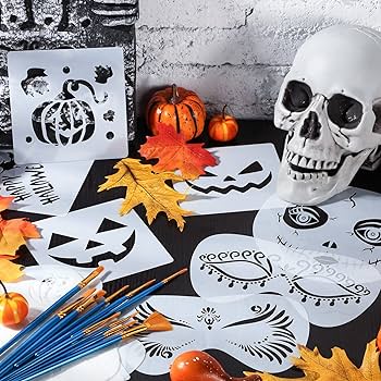 Pieces halloween face stencils kit pieces reusable large face paint stencils body painting template pieces halloween tattoo stencils pieces painting brushes for kid adult halloween party