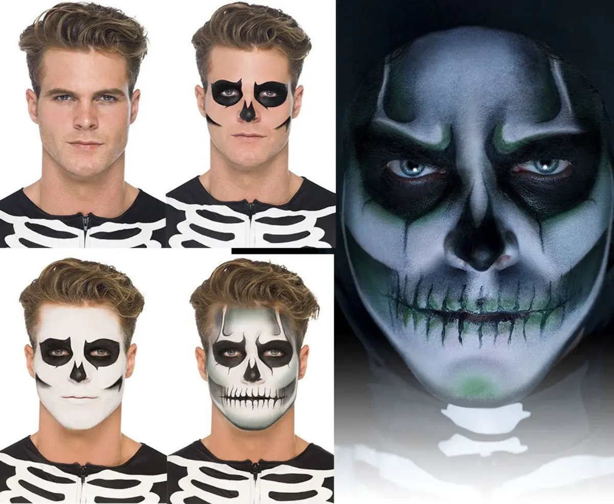 Skeleton face paint makeup kit glow in the dark halloween fancy dress make up