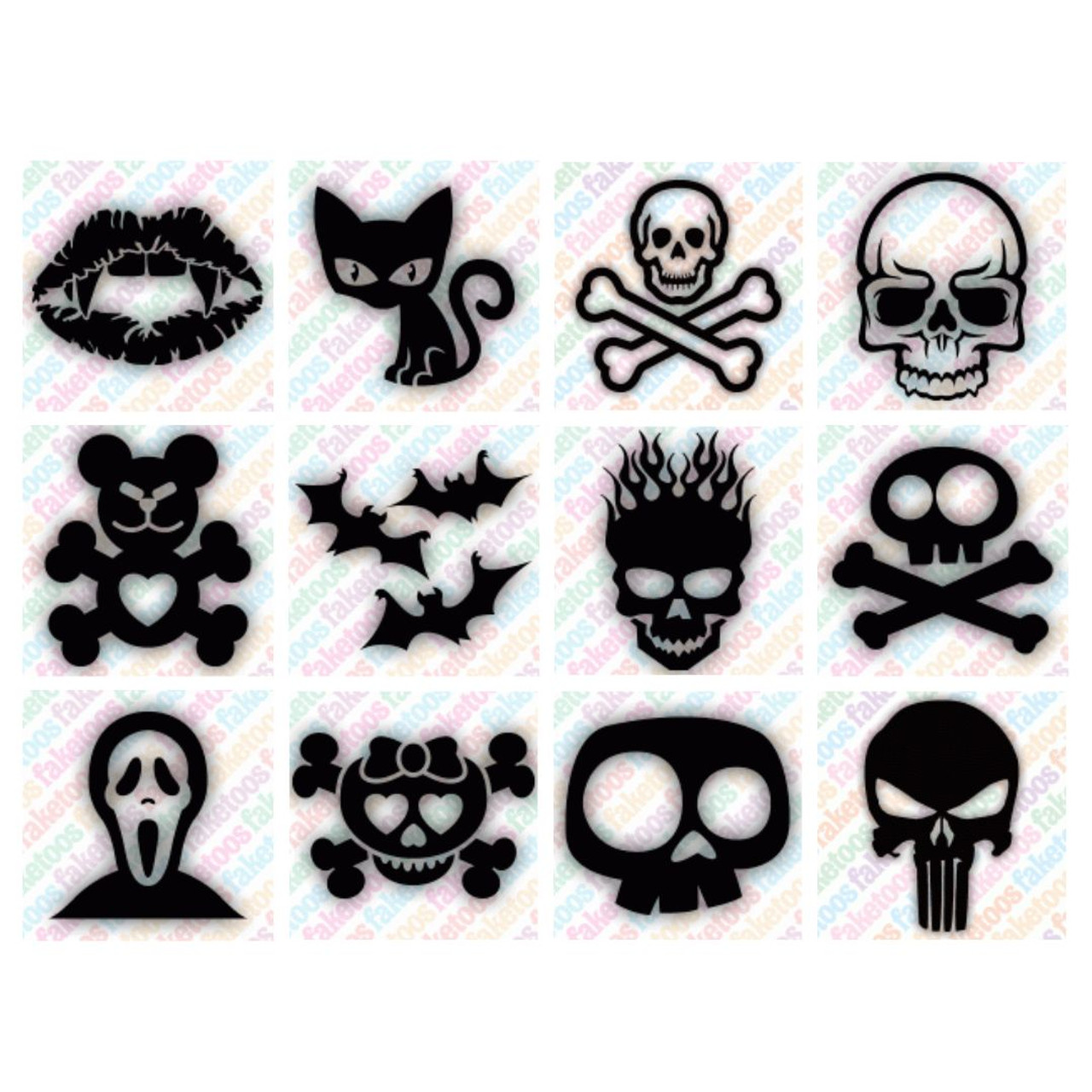 Skulls and monsters glitter tattoo stencils