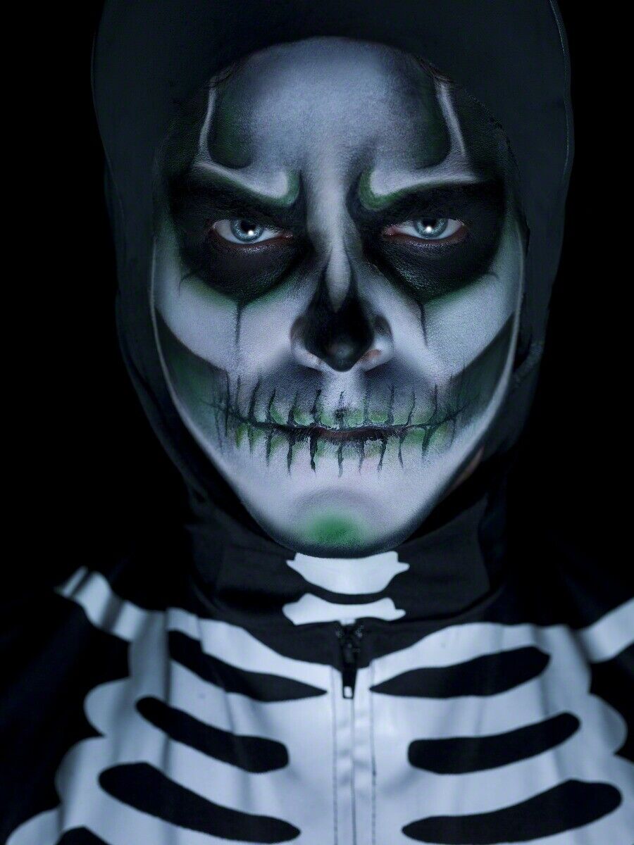 Skeleton face paint make up kit glow in the dark halloween fancy dress makeup