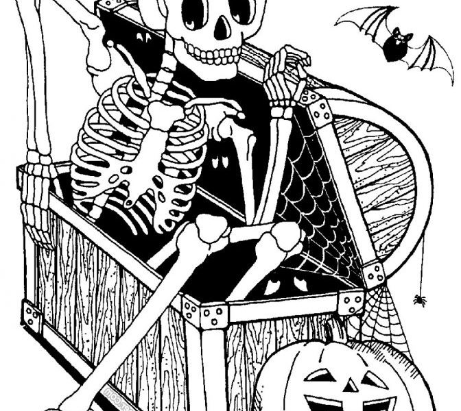 Halloween skeleton coloring pages for kids and adults