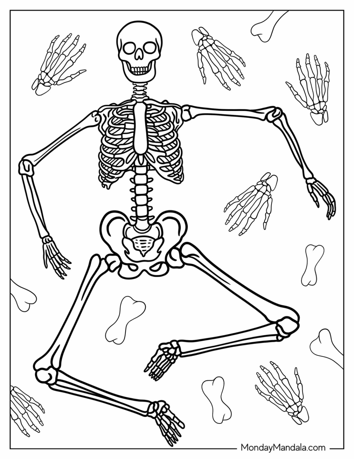 Skeleton coloring pages free pdf printables