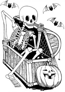 Halloween skeleton coloring pages for kids and adults