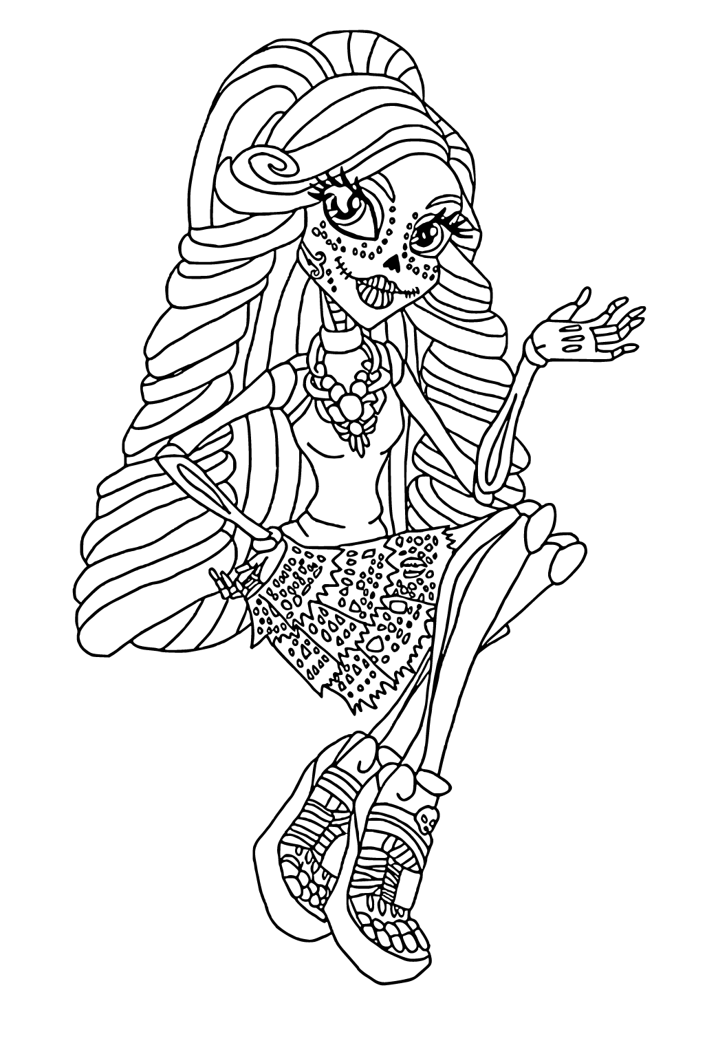 Free printable cool skeleton coloring page for adults and kids