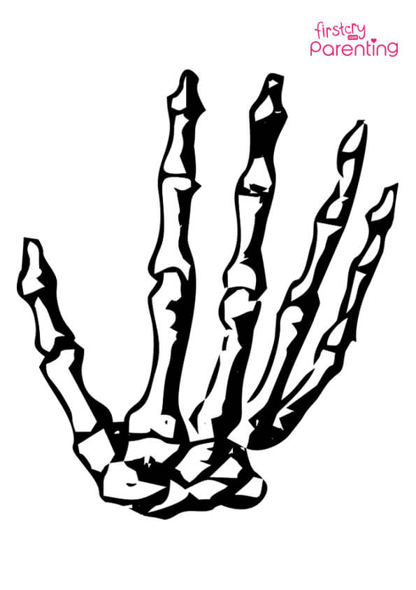 Hand skeleton coloring page for kids