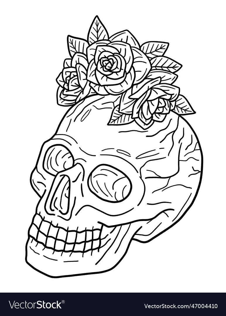 Halloween skull with a rose isolated coloring page