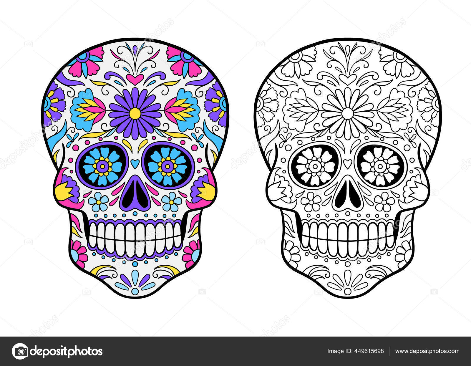 Mexican sugar skull coloring page stock vector by inshna