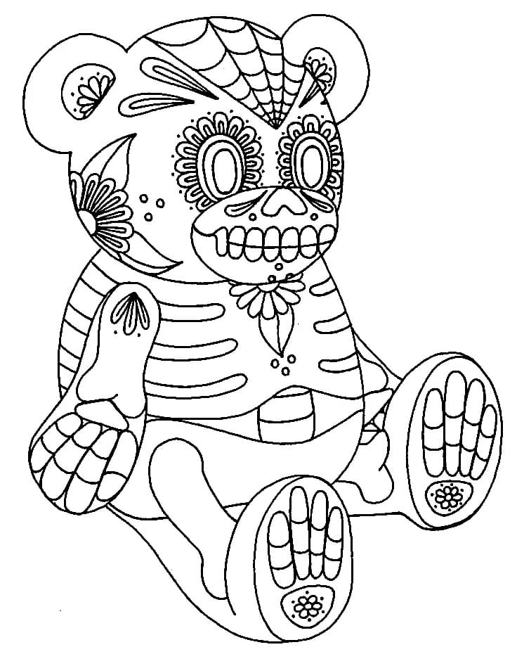 Sugar skull teddy bear coloring page