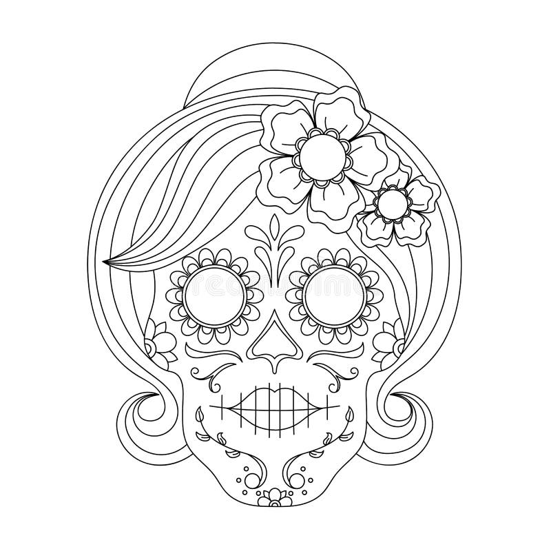 Skull coloring book illustration black and white lines stock vector