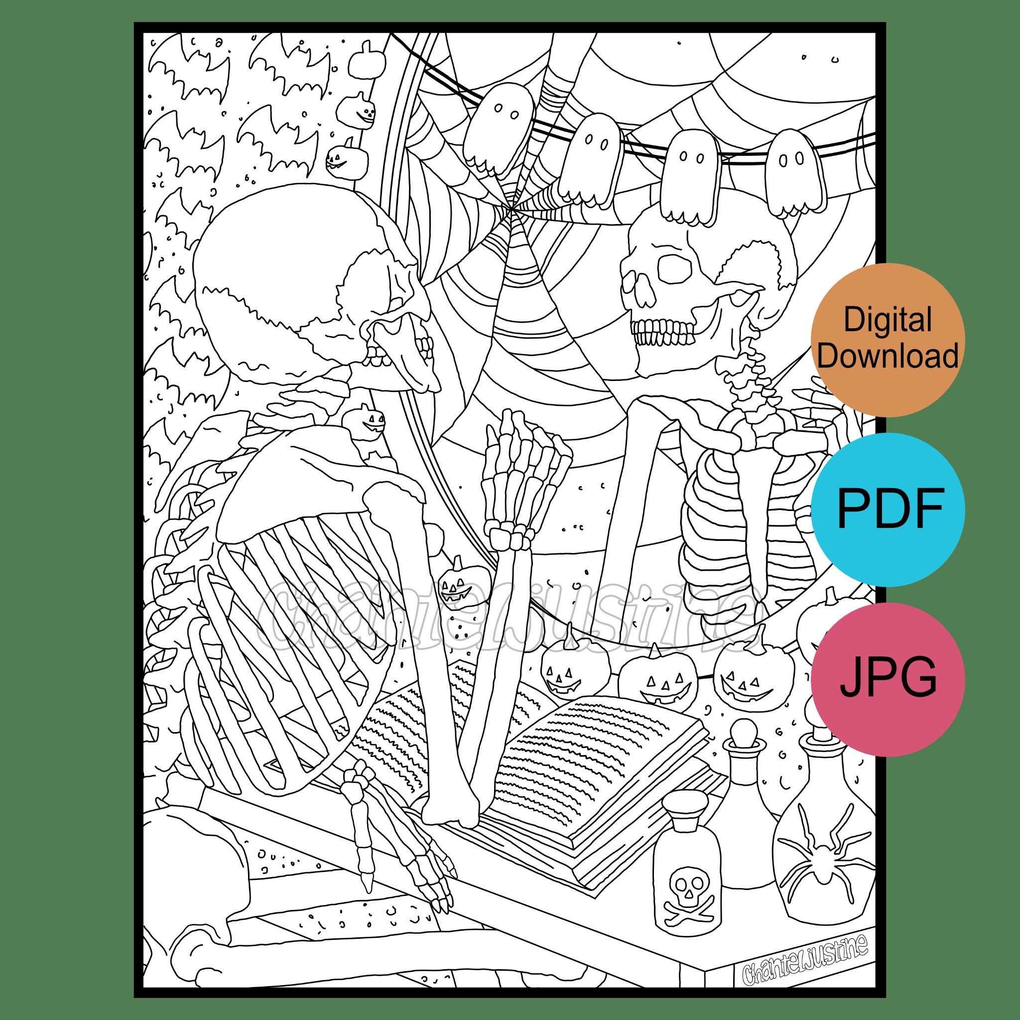 Reflection skeleton coloring page printable coloring page