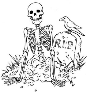 Halloween skeleton coloring pages for kids and adults