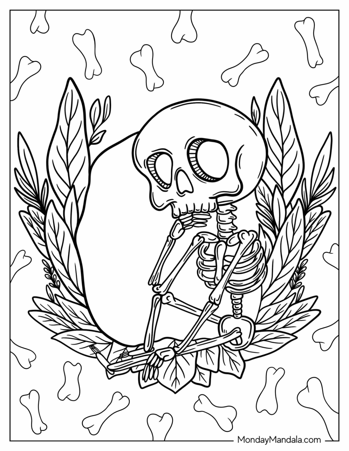 Skeleton coloring pages free pdf printables