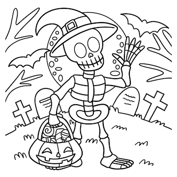 Premium vector skeleton halloween coloring page for kids