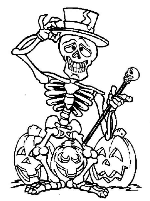 Skeleton and three halloween halloween coloring halloween coloring pages printable halloween coloring pages