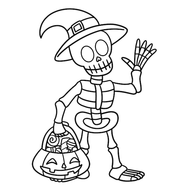 Premium vector skeleton halloween isolated coloring page for kids