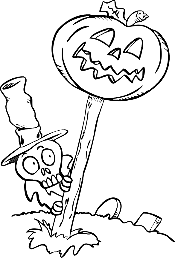 Skeleton coloring page skeleton behind jack