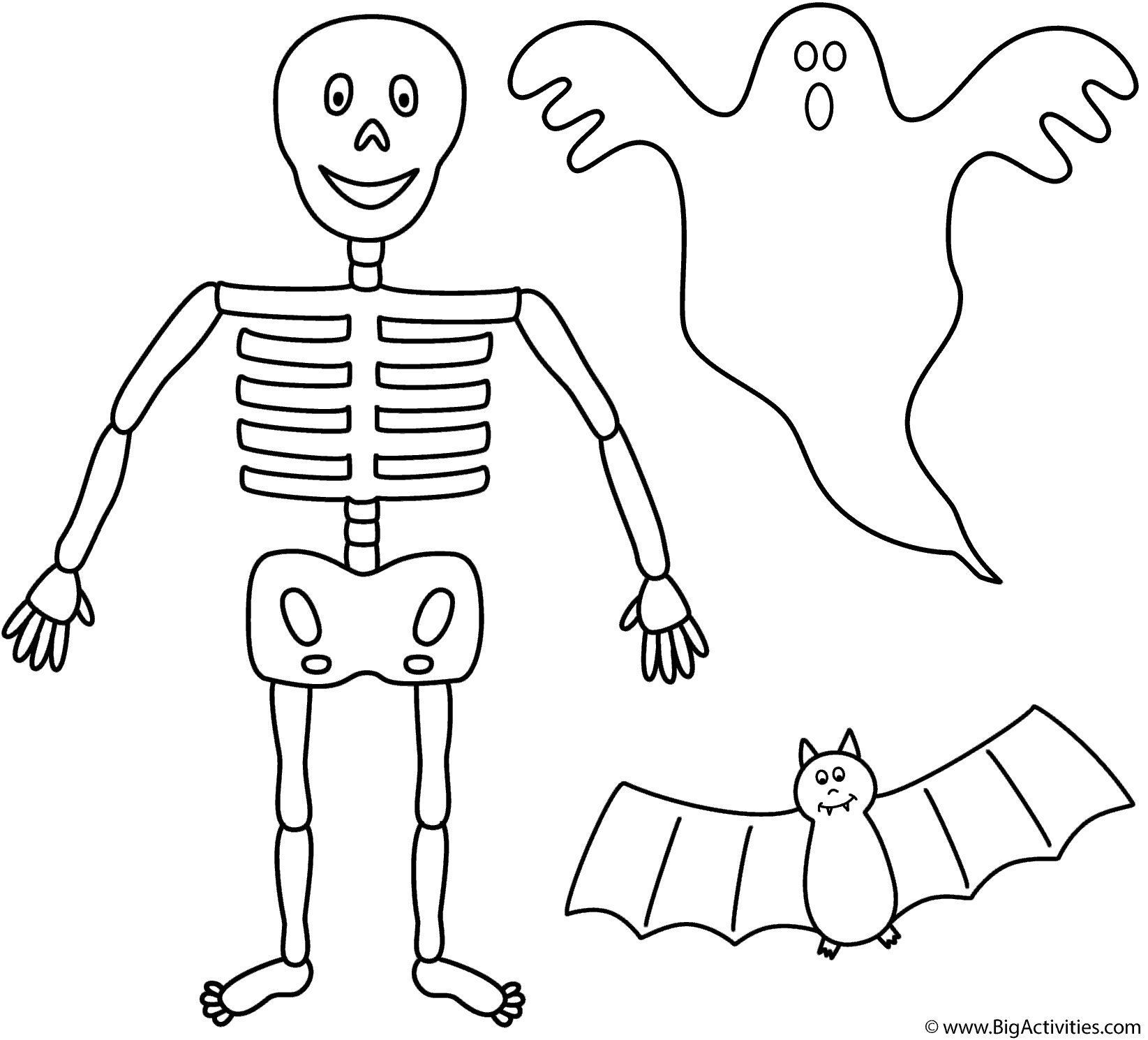 Skeleton with bat and ghost