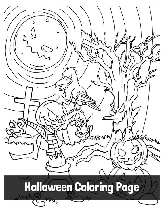 Halloween coloring page zombie pumpkin skeleton haunted house a spooky coloring page for halloween