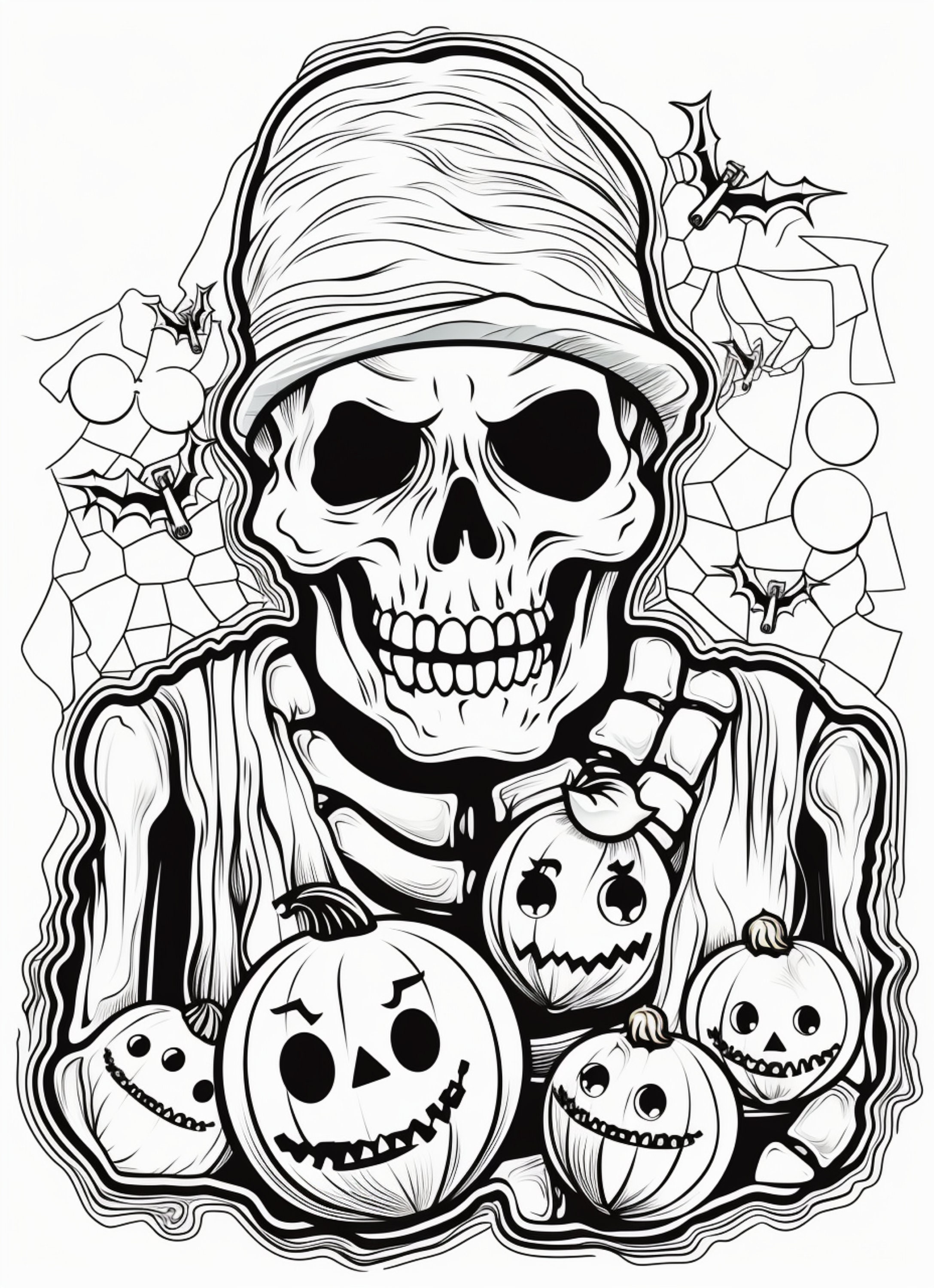 Happy halloween skeleton coloring book page image for kids students or trick