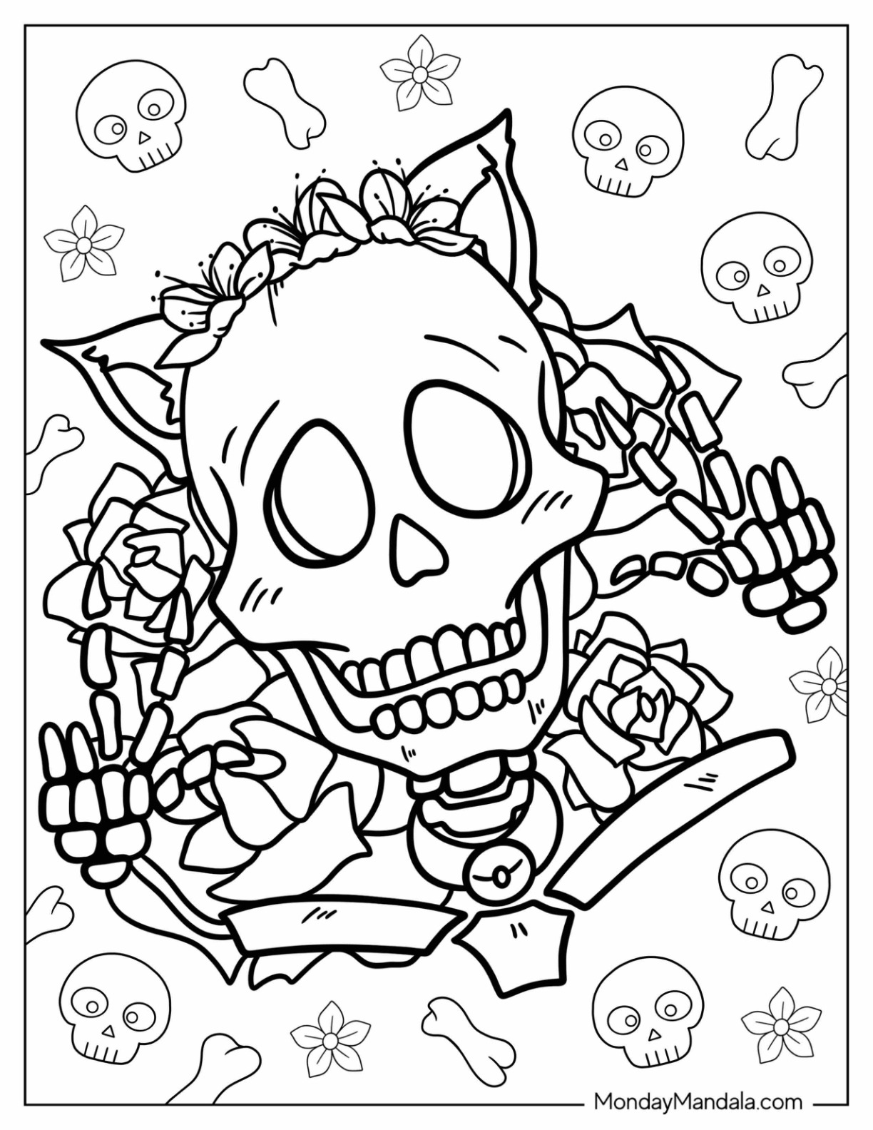 Skeleton coloring pages free pdf printables