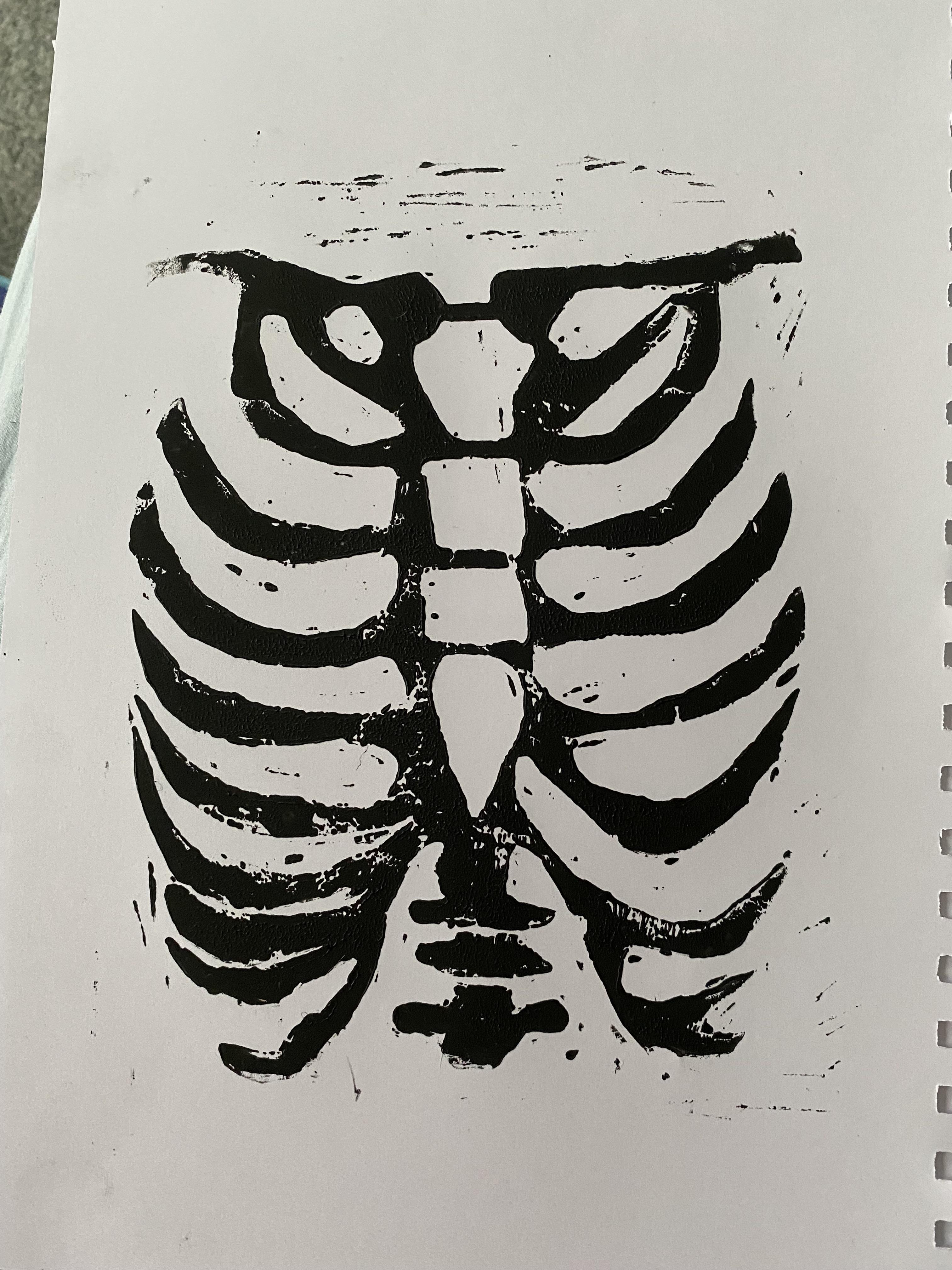 Lino printing of a rib cage first one id done since college rprintmaking