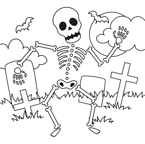 Halloween skeleton coloring page free printable coloring pages