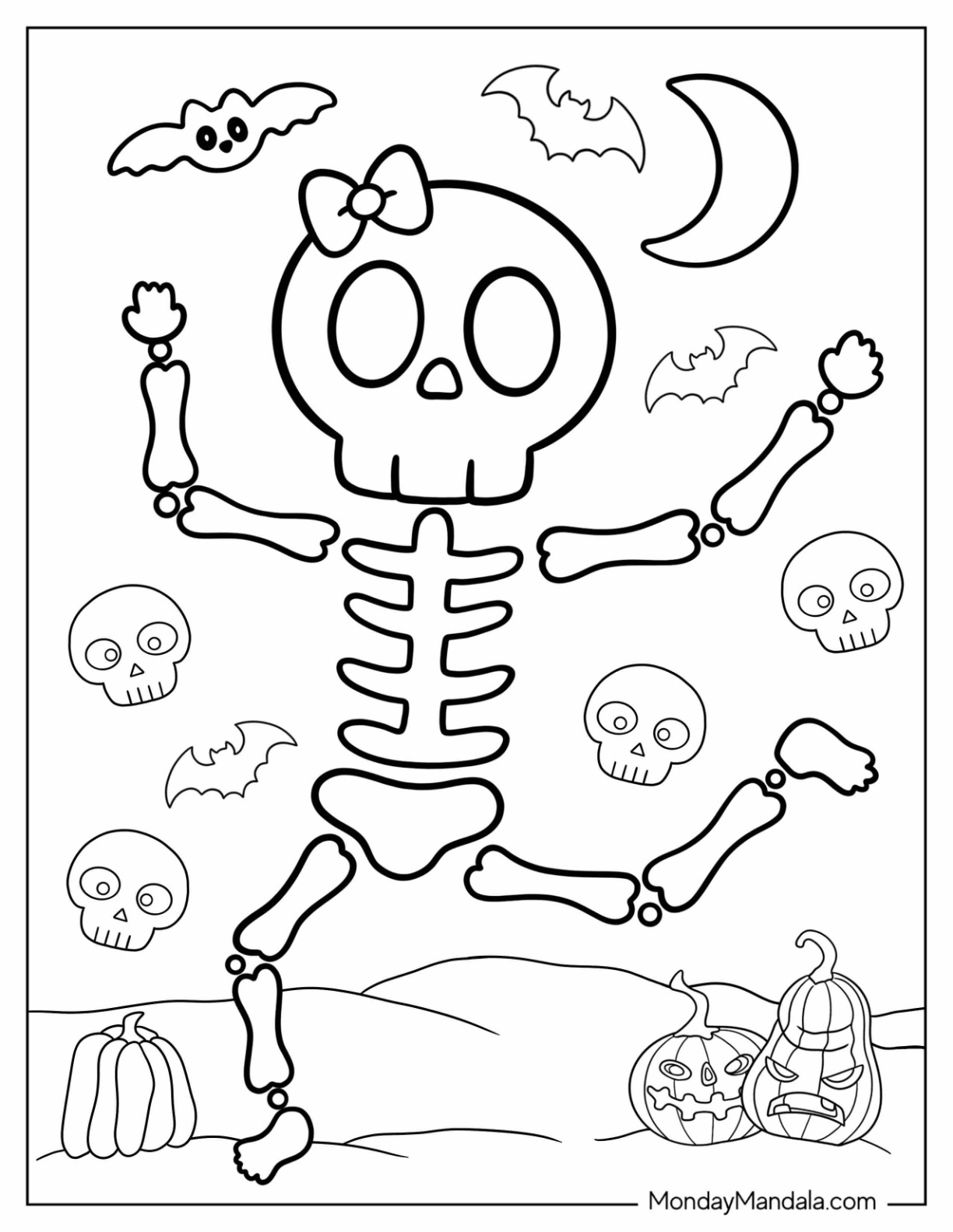 Skeleton coloring pages free pdf printables