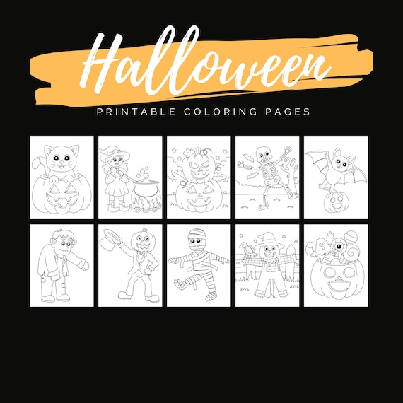 Printable halloween coloring pages kids activity sheets instant digital download ghost pumpkin witch skeleton stencils