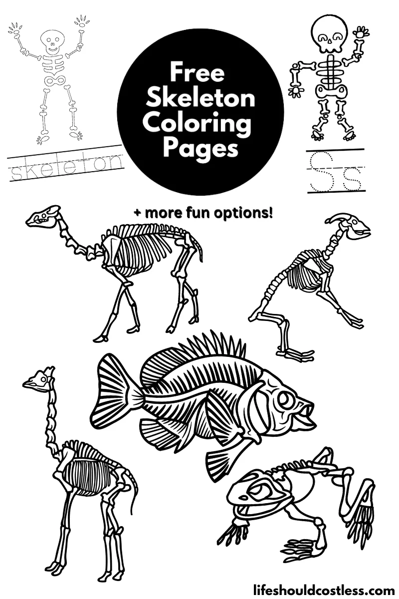 Skeleton coloring pages free printable pdf templates