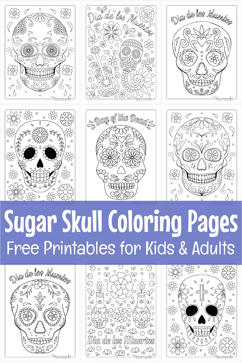 Sugar skull coloring pages for day of the dead