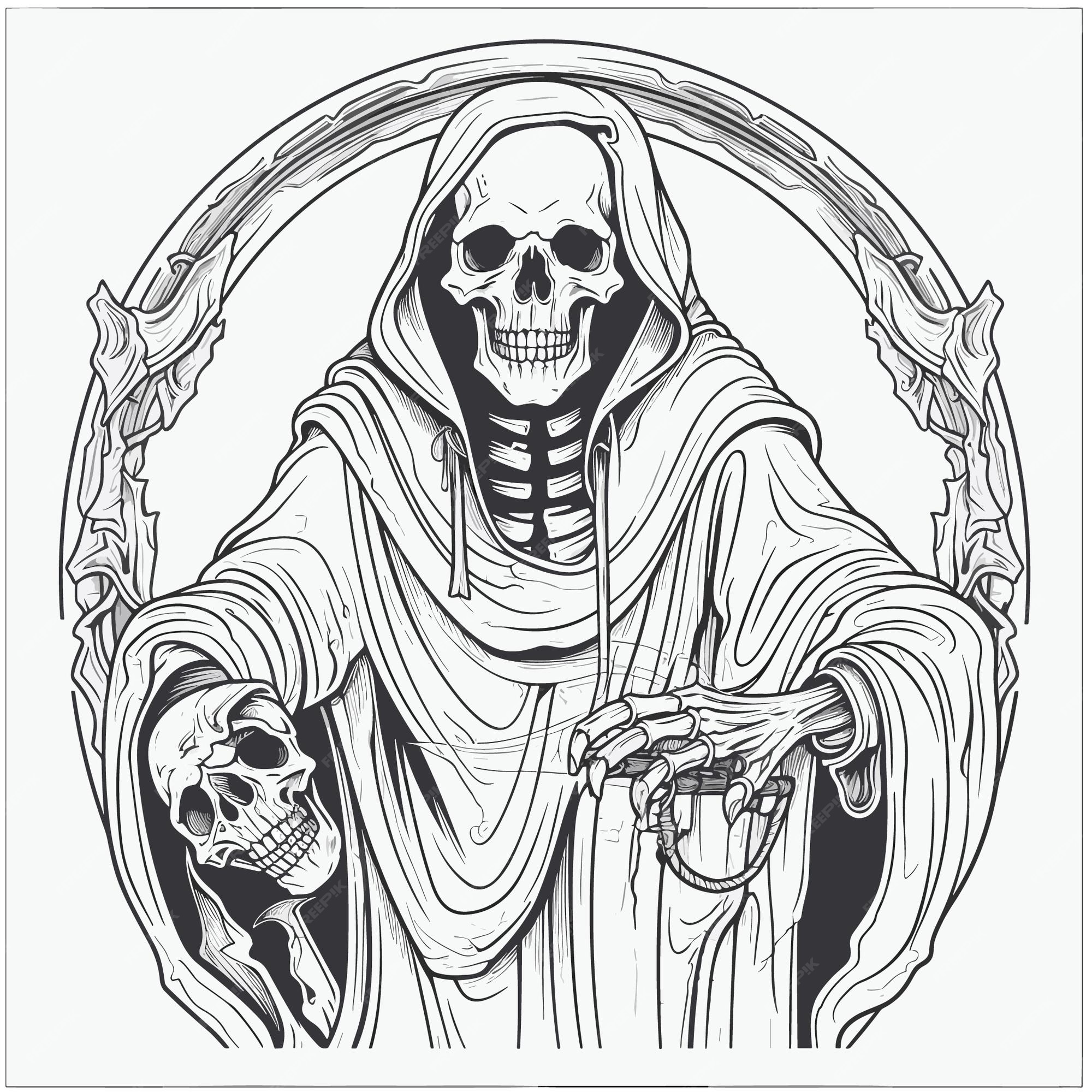 Premium vector sketch hand drawn single line art coloring page line drawing death devil skull day