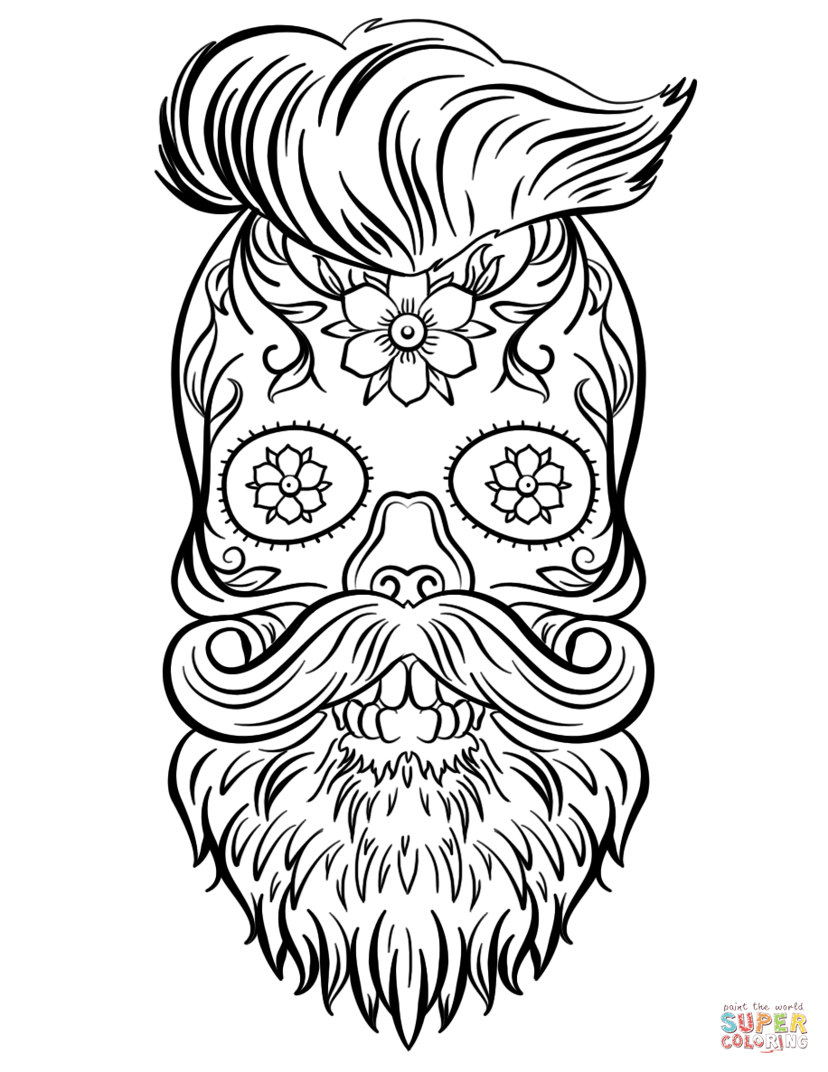 Hipster sugar skull coloring page free printable coloring pages
