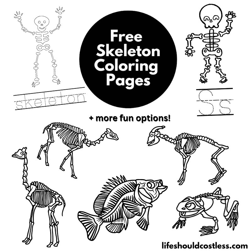 Skeleton coloring pages free printable pdf templates